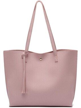 Women's Baby Pink Soft Faux Leather Tassel Style Handbag Tote Shoulder Bag